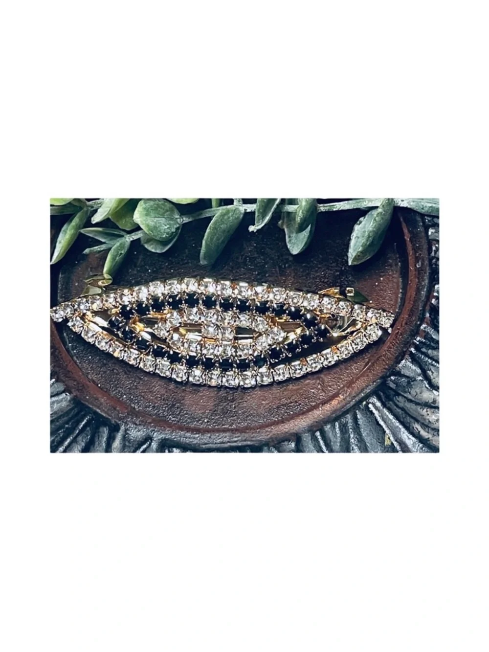 Chic Gold and Silver Black Clear Rhinestone Hair Clip 3.0”FINAL PRICE DROP